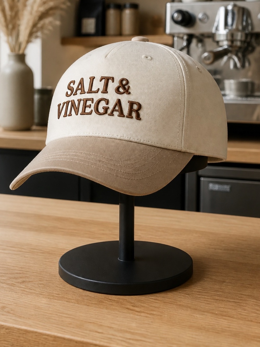 NWT Women’s Trucker Hat Cream and Tan Embroidered SALT & VINEGAR Baseball Cap - Picture 2 of 4